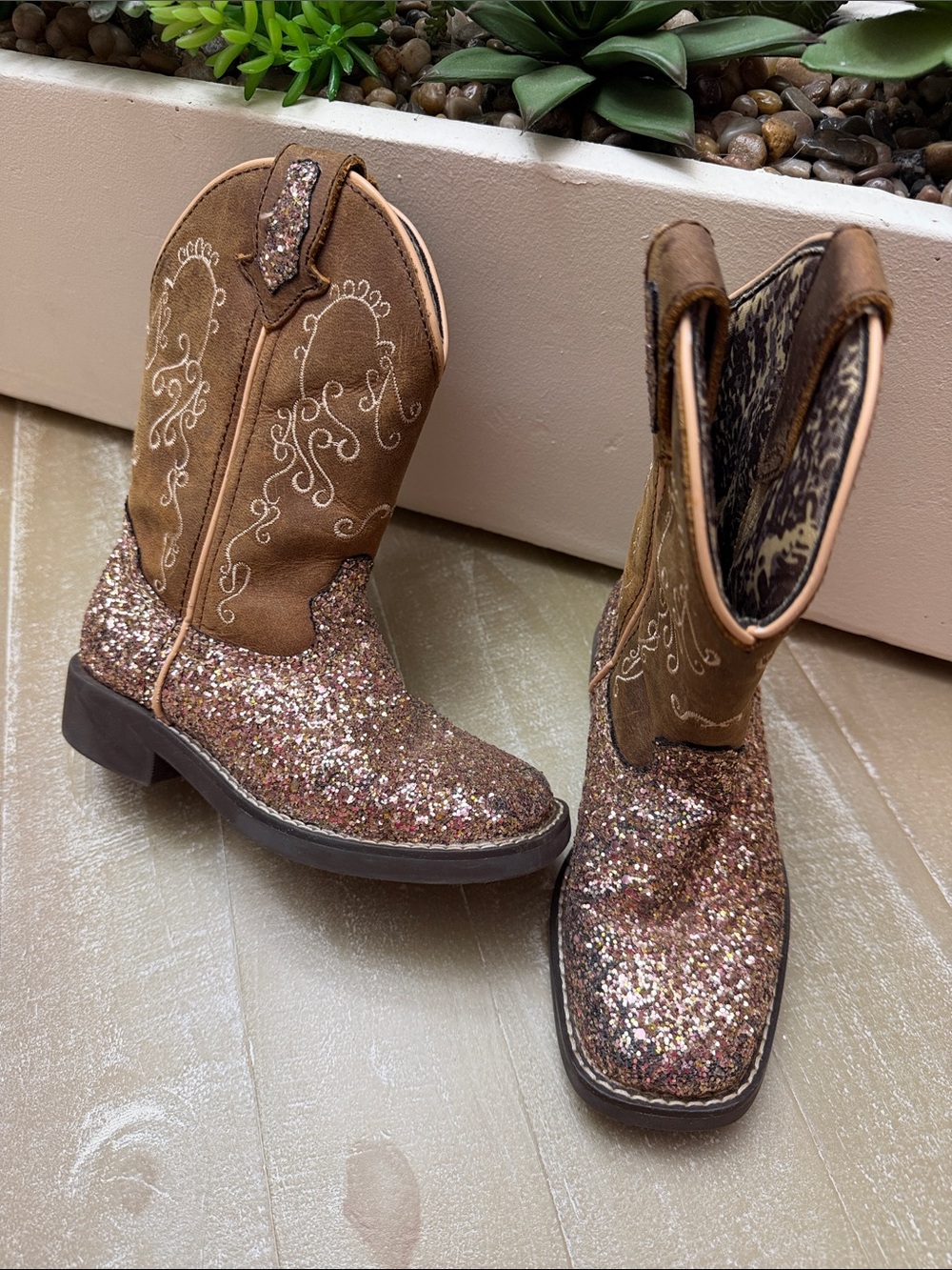 Girls Size 10 Shyanne Brown Glitter Cowgirl Boots